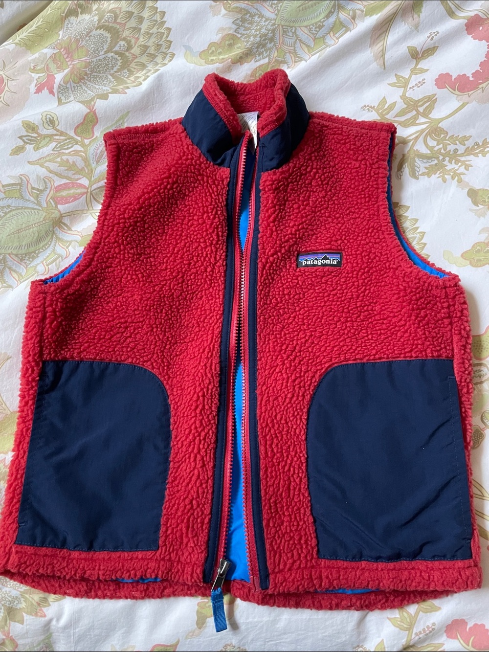 Patagonia Red Sherpa Vest with Navy Trim